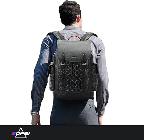 BOPai Genuine Leather Backpack 15,6 inch Laptop Bag for Men Business Computer Backpack Casual Daypack
