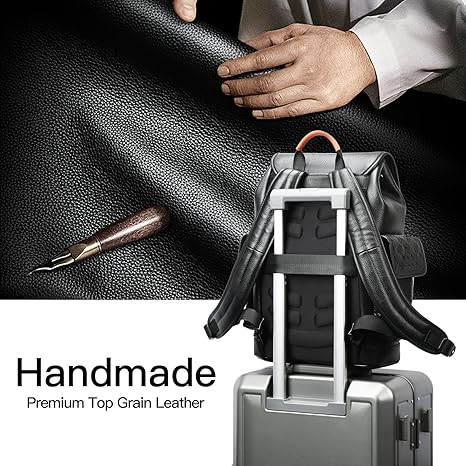 BOPai Genuine Leather Backpack 15,6 inch Laptop Bag for Men Business Computer Backpack Casual Daypack